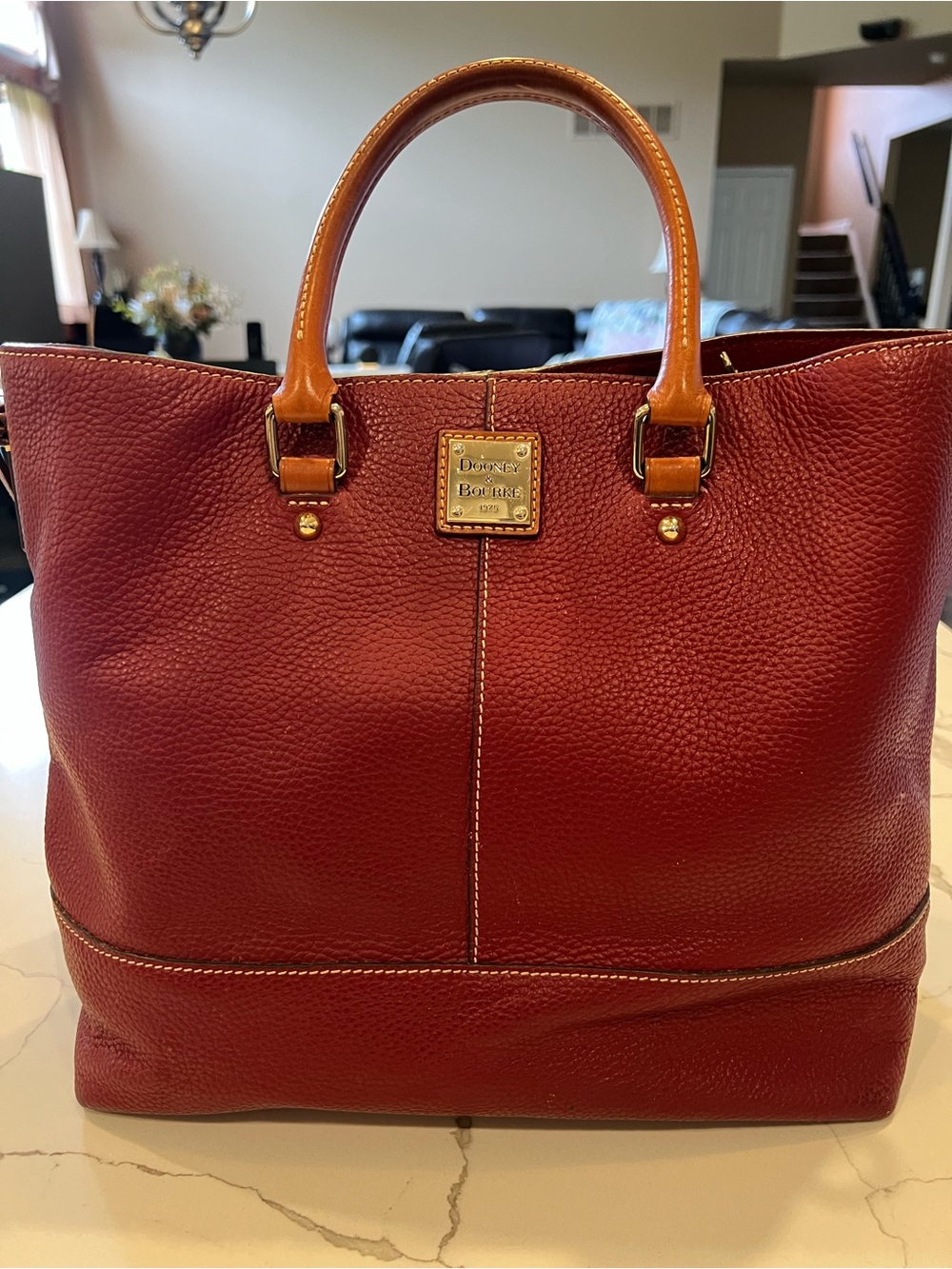 Dooney & Bourke cranberry Leather chelsea shopper with Tan trim